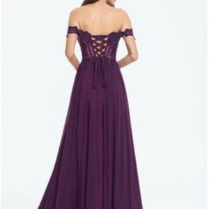 A-Line Off-the-Shoulder Floor-Length Chiffon Prom